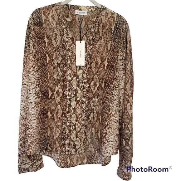 Calvin Klein Blouse Womens Small Paarth V-Neck Snake Print Career Office Classic - Picture 1 of 5